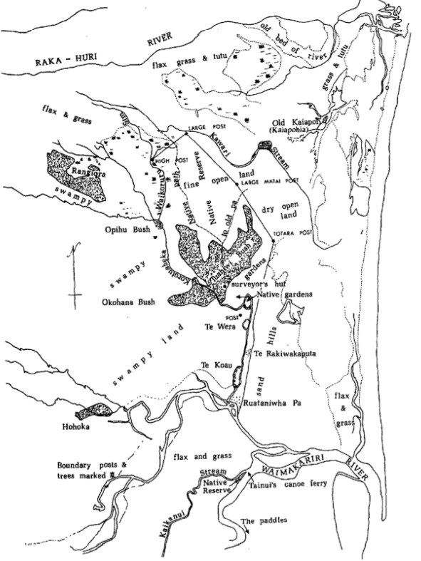 Map 11: The Waimakariri Rakahuri Lowlands 1848 – 50, as Charles Torlesse and John Boys found it, and the native reserve which Alfred Wills surveyed in 1848.