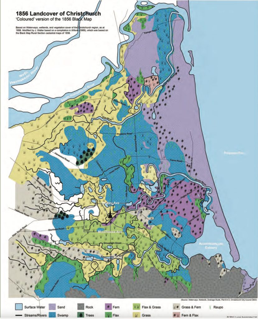 Map 14 colour version of Christchuch 1859